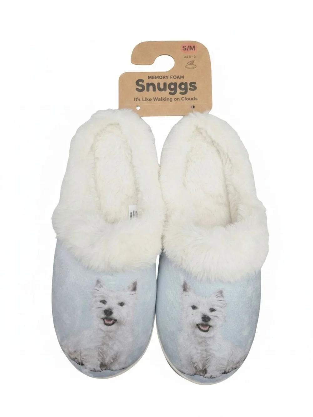 E&S Pets Westie Snugg Slippers West Highland Terrier Dog Print Faux Fur S/M